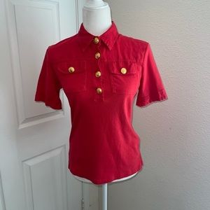 Carolina Herrera Red Top with Gold Buttons